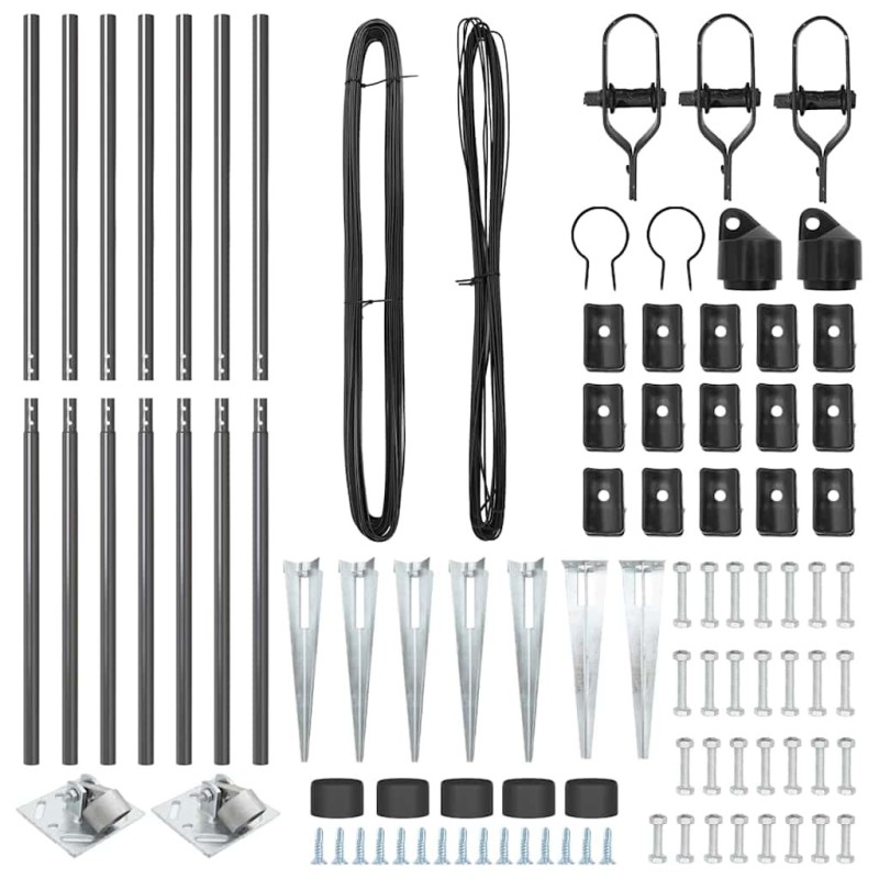 Set de poteaux de clôture 7 pcs Gris Ø32mm 160 cm Métal 