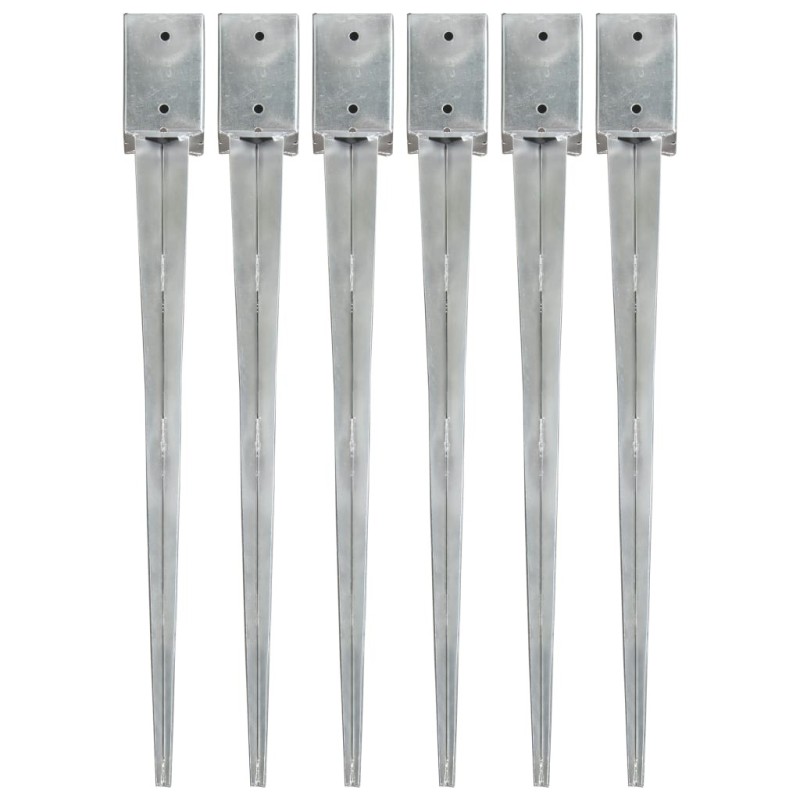 Piquets au sol 6 pcs Argenté 9x9x90 cm Acier galvanisé Piquets au sol 6 pcs Argenté 9x9x90 cm Acier galvanisé