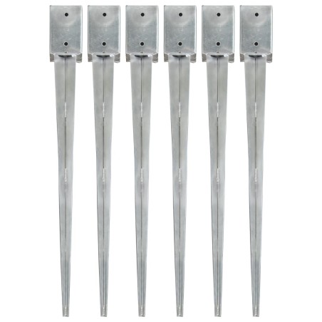 Piquets au sol 6 pcs Argenté 9x9x90 cm Acier galvanisé 