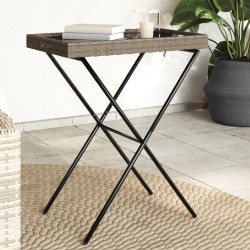 Table à plateau pliable gris 65x40x75 cm résine tressée 