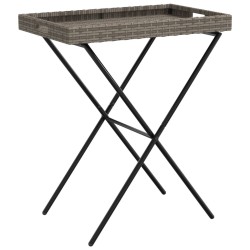 Table à plateau pliable gris 65x40x75 cm résine tressée 