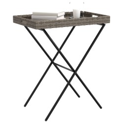 Table à plateau pliable gris 65x40x75 cm résine tressée 