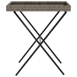 Table à plateau pliable gris 65x40x75 cm résine tressée 