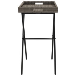 Table à plateau pliable gris 65x40x75 cm résine tressée 