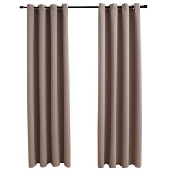 Rideaux occultants avec anneaux en métal 2 pcs Taupe 140x225 cm 