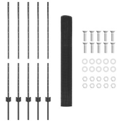 Clôture en grille soudée avec 10 poteaux U gris 1.2x10 m en acier 