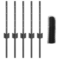 Poteaux de Clôture 5 pcs U-Channel Gris 40 cm Acier 