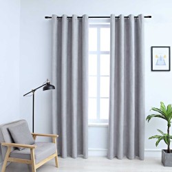Rideaux occultants avec anneaux en métal 2 pcs Gris 140x245 cm 