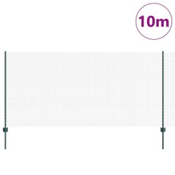 Clôture en fil soudé avec 5 poteaux en U verte 1.2x10 m en acier 
