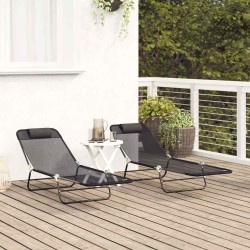 Chaises longues pliantes 2 pcs avec appuie-tête noir Textilène 
