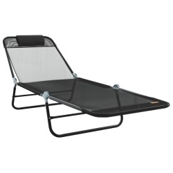 Chaises longues pliantes 2 pcs avec appuie-tête noir Textilène 