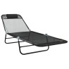 Chaises longues pliantes 2 pcs avec appuie-tête noir Textilène 