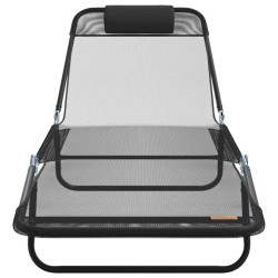 Chaises longues pliantes 2 pcs avec appuie-tête noir Textilène 