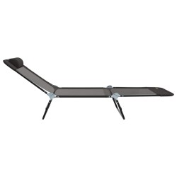 Chaises longues pliantes 2 pcs avec appuie-tête noir Textilène 