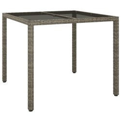 Table de jardin 90x90x75 cm Verre trempé et résine tressée Gris 