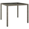 Table de jardin 90x90x75 cm Verre trempé et résine tressée Gris 