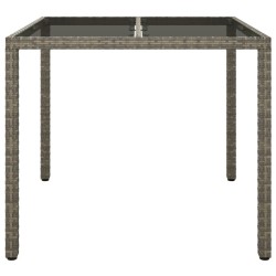Table de jardin 90x90x75 cm Verre trempé et résine tressée Gris 