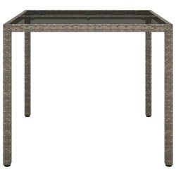 Table de jardin 90x90x75 cm Verre trempé et résine tressée Gris 