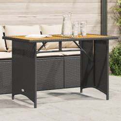 Table de jardin et dessus en bois noir 110x68x70 cm poly rotin 