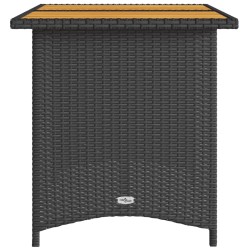Table de jardin et dessus en bois noir 110x68x70 cm poly rotin 