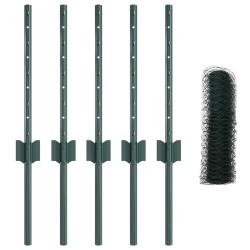 Poteaux de clôture 5 pcs U-Channel vert 40 cm en acier 