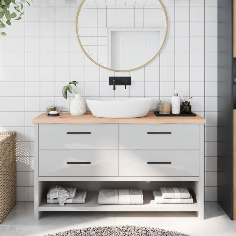 Comptoir de salle de bain 140x40x(2-4)cm bois massif non traité 