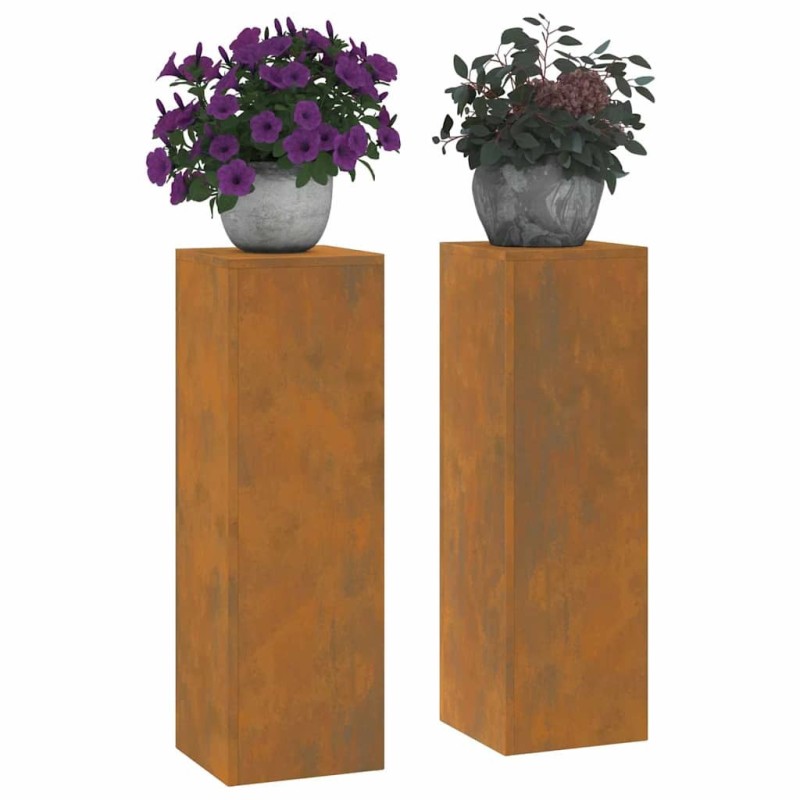 Supports de plantes d'extérieur Colonne 2 pcs 24x24x75 cm Acier patiné 