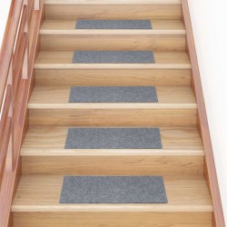 Tapis d'escalier autocollants 15 pièces 60 x 25 cm Gris clair Rectangulaire 