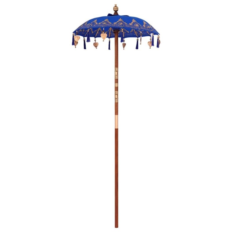 Parasol balinais Autre Bleu x 260 cm Coton et bois massif 