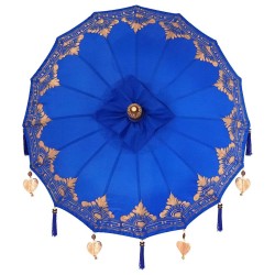 Parasol balinais Autre Bleu x 260 cm Coton et bois massif 