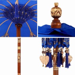 Parasol balinais Autre Bleu x 260 cm Coton et bois massif 