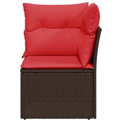 Canapé d'angle avec coussins en poly rattan marron 