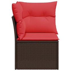 Canapé d'angle avec coussins en poly rattan marron 
