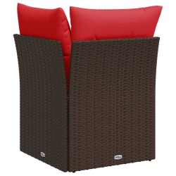 Canapé d'angle avec coussins en poly rattan marron 