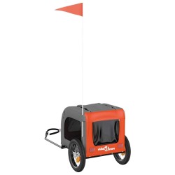 Remorque de vélo pour animaux de compagnie, orange et gris, en tissu Oxford et fer 