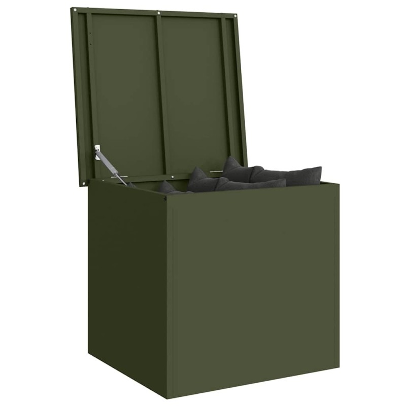 Boîte de rangement dehors Verte Olive - 55 x 50,5 x 50 cm, faite en acier laminé à froid. 
