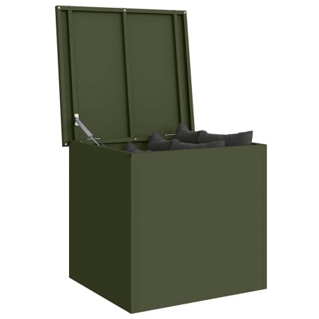 Boîte de rangement dehors Verte Olive - 55 x 50,5 x 50 cm, faite en acier laminé à froid. 