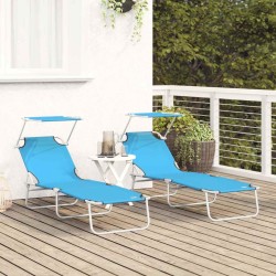 Chaises Longues Pliantes 2 pcs avec Auvent Bleu vif Tissu Oxford 600D 