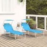Chaises Longues Pliantes 2 pcs avec Auvent Bleu vif Tissu Oxford 600D 