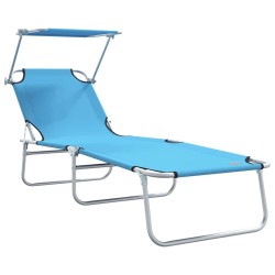 Chaises Longues Pliantes 2 pcs avec Auvent Bleu vif Tissu Oxford 600D 