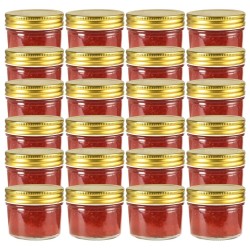 24 pcs Pots à confiture avec couvercles dorés Verre 110 ml 