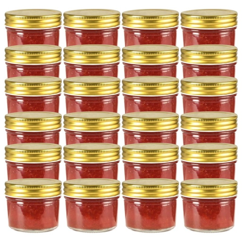 24 pcs Pots à confiture avec couvercles dorés Verre 110 ml 24 pcs Pots à confiture avec couvercles dorés Verre 110 ml