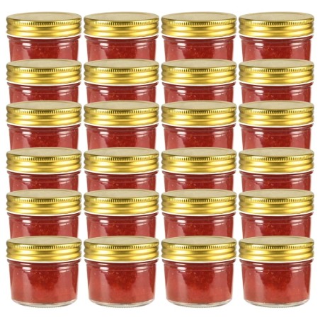 24 pcs Pots à confiture avec couvercles dorés Verre 110 ml 