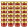 24 pcs Pots à confiture avec couvercles dorés Verre 110 ml 
