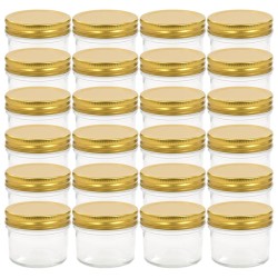 24 pcs Pots à confiture avec couvercles dorés Verre 110 ml 