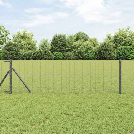 Clôture Euro avec 13 poteaux, 0.4 x 25 m, en acier galvanisé gris 