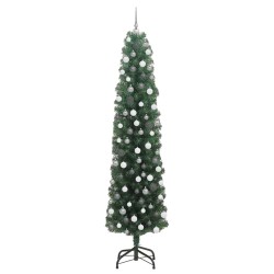 Arbre de Noël slim 300 LEDs & Ensemble de boules Vert 210 cm 
