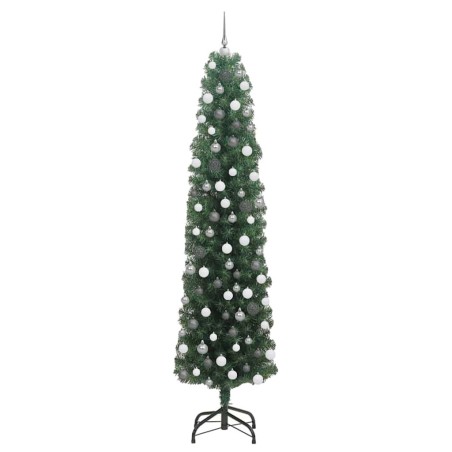 Arbre de Noël slim 300 LEDs & Ensemble de boules Vert 210 cm 