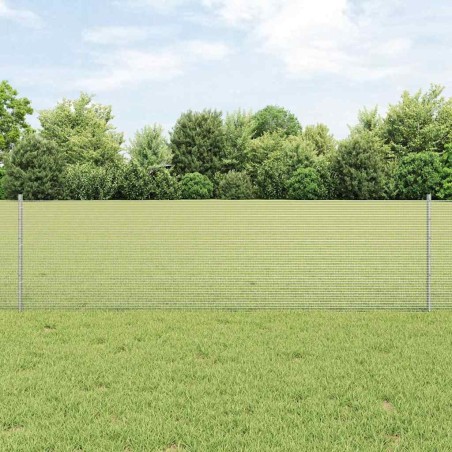 Clôture en fil soudé avec 11 poteaux en U Argent 0.6x25 m Acier 