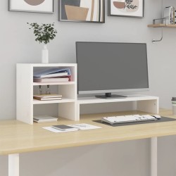 Support de moniteur Blanc 81x20x30 cm Bois de pin solide 